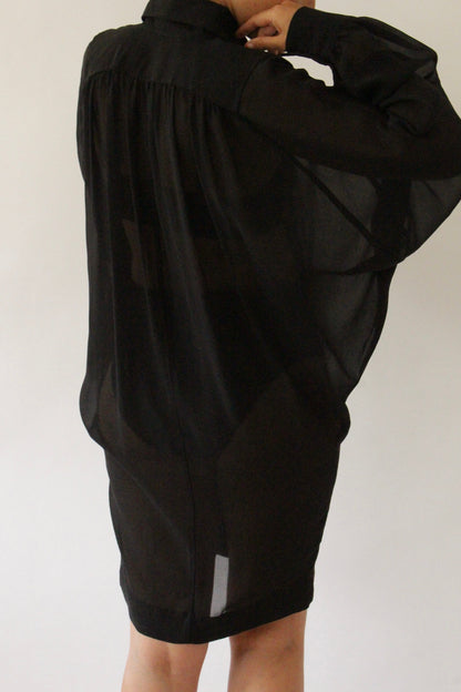 Stunning Sheer Onyx Silk Dolman Sleeve Tunic