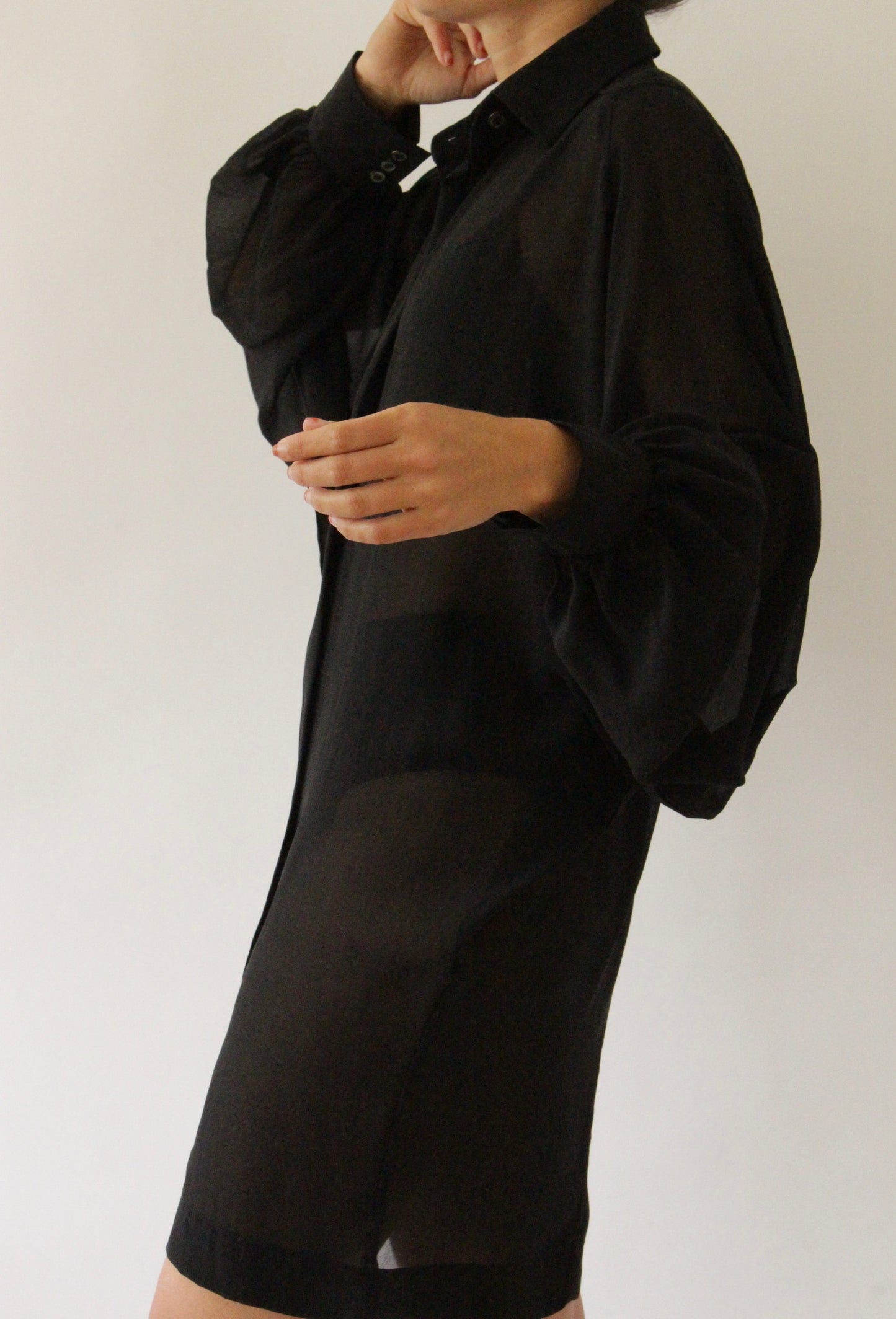 Stunning Sheer Onyx Silk Dolman Sleeve Tunic