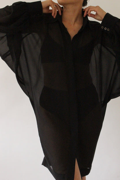 Stunning Sheer Onyx Silk Dolman Sleeve Tunic