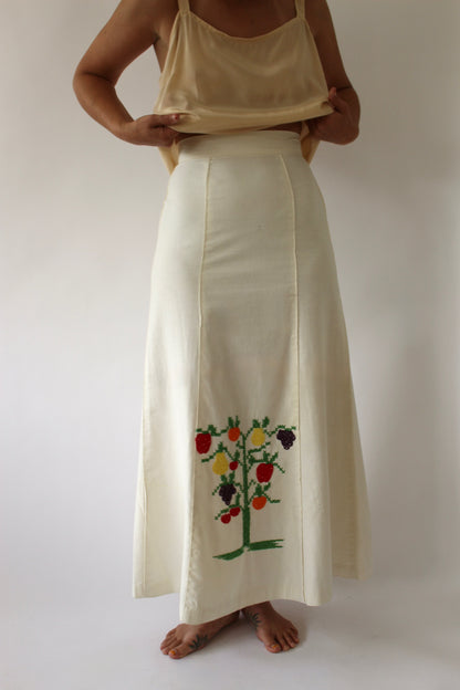 Sweetest Vintage Cotton Cross Stitch Fruit Tree Skirt