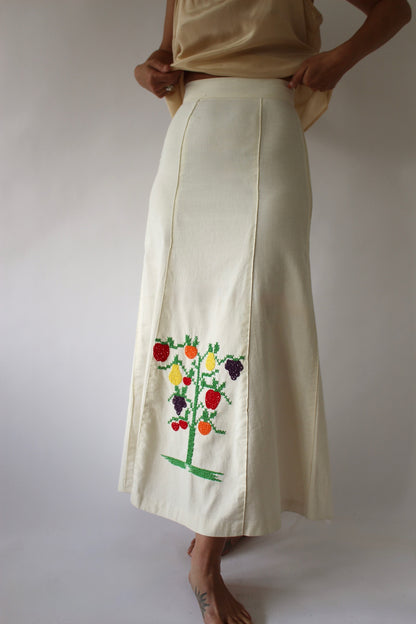 Sweetest Vintage Cotton Cross Stitch Fruit Tree Skirt