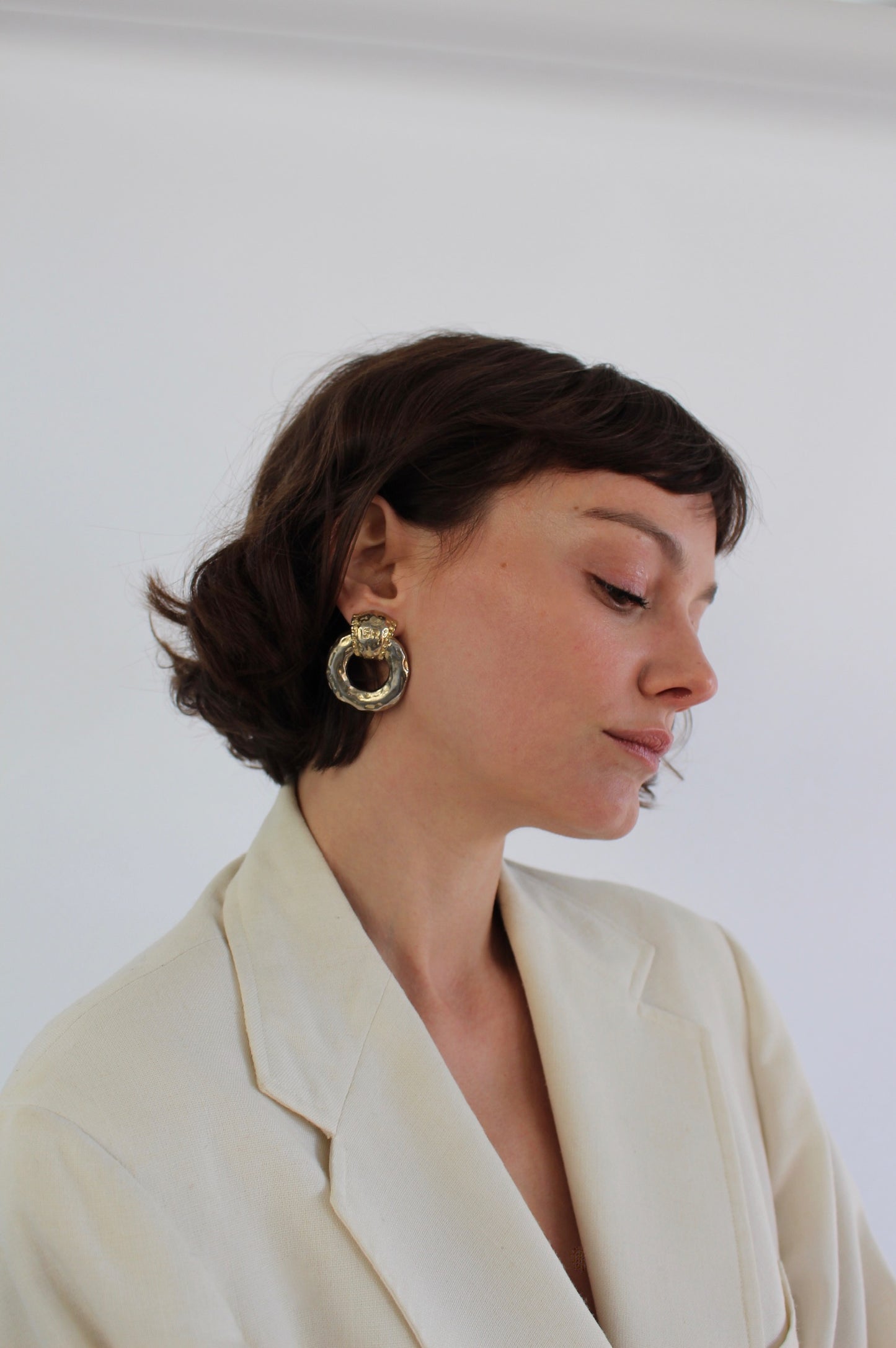 Vintage Sonia Rykiel Etched Hoop Earrings