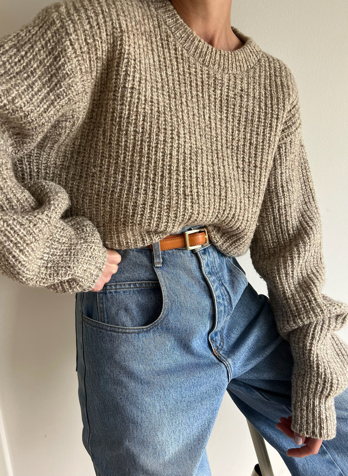 Vintage Oat Wool Ribbed Sweater