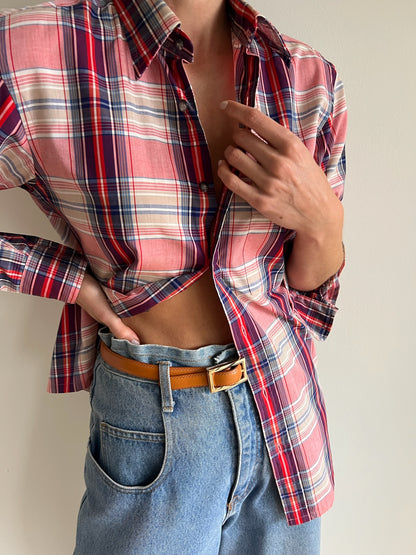 Vintage YSL Red & Blue Plaid Button Up