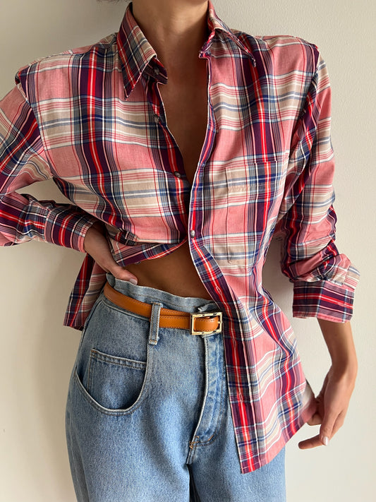 Vintage YSL Red & Blue Plaid Button Up
