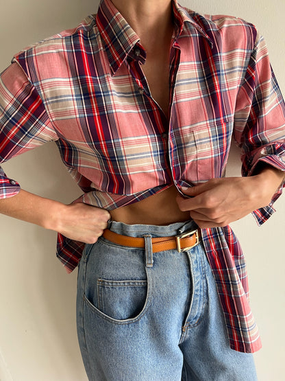 Vintage YSL Red & Blue Plaid Button Up