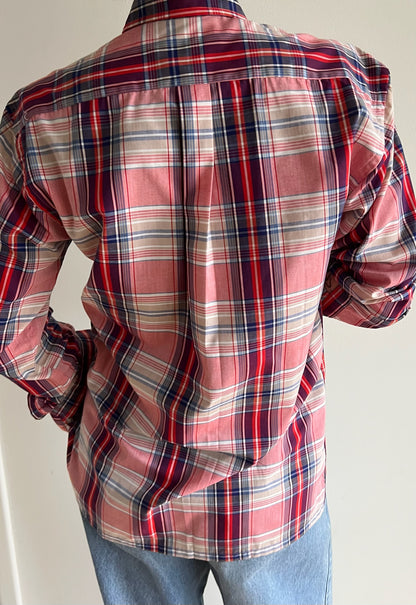 Vintage YSL Red & Blue Plaid Button Up