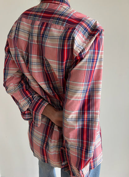 Vintage YSL Red & Blue Plaid Button Up