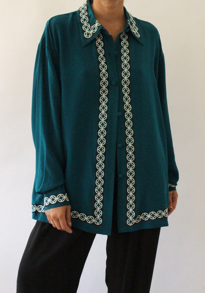 Vintage Diane Von Furstenberg Embroidered Silk Blouse