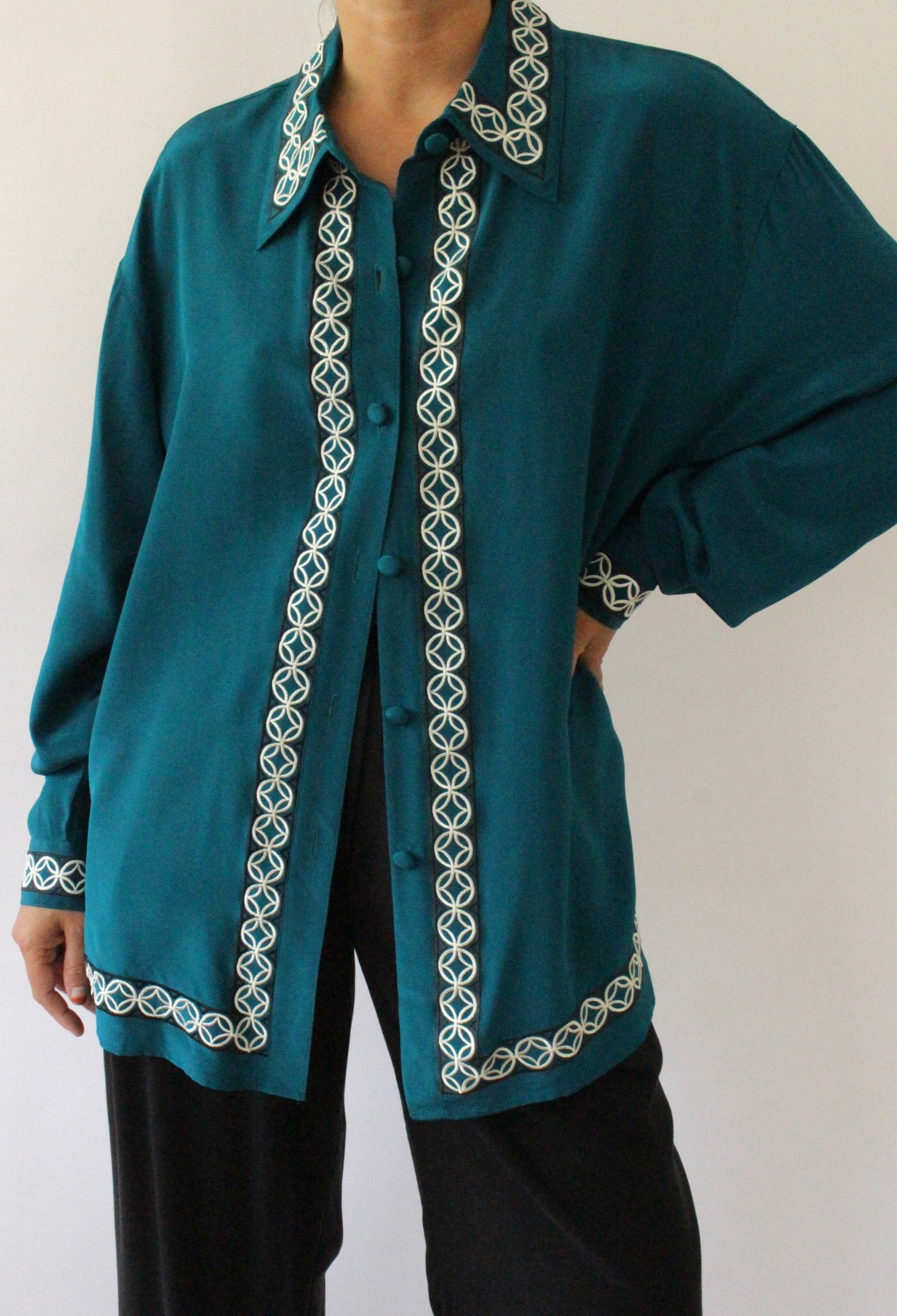 Vintage Diane Von Furstenberg Embroidered Silk Blouse
