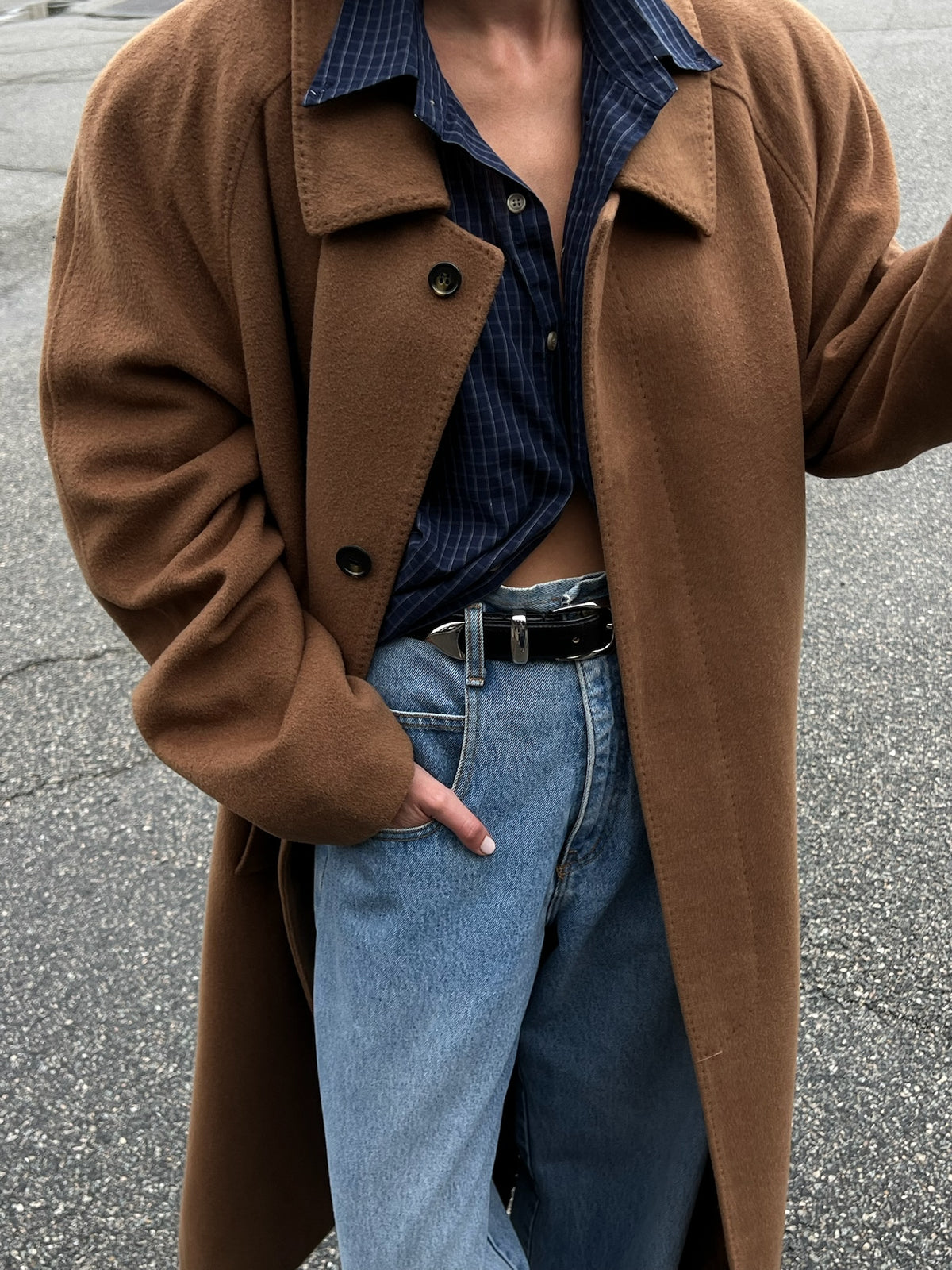 Vintage Caramel Wool & Cashmere Belted Coat