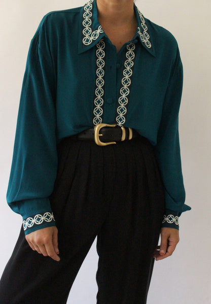 Vintage Diane Von Furstenberg Embroidered Silk Blouse