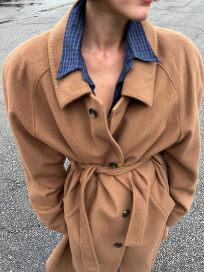 Vintage Caramel Wool & Cashmere Belted Coat