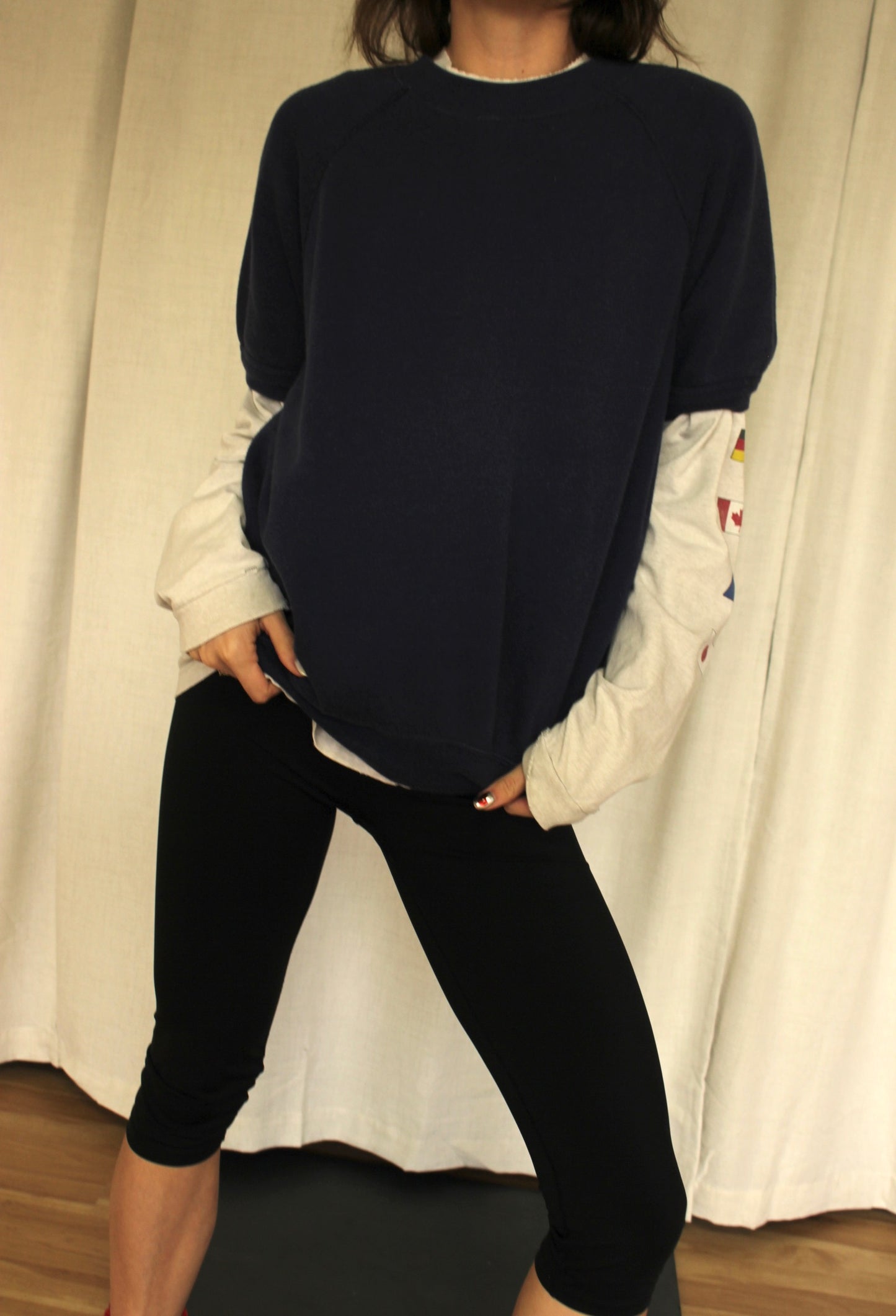 Vintage Faded Navy Raglan Short Sleeve Sweatshirt