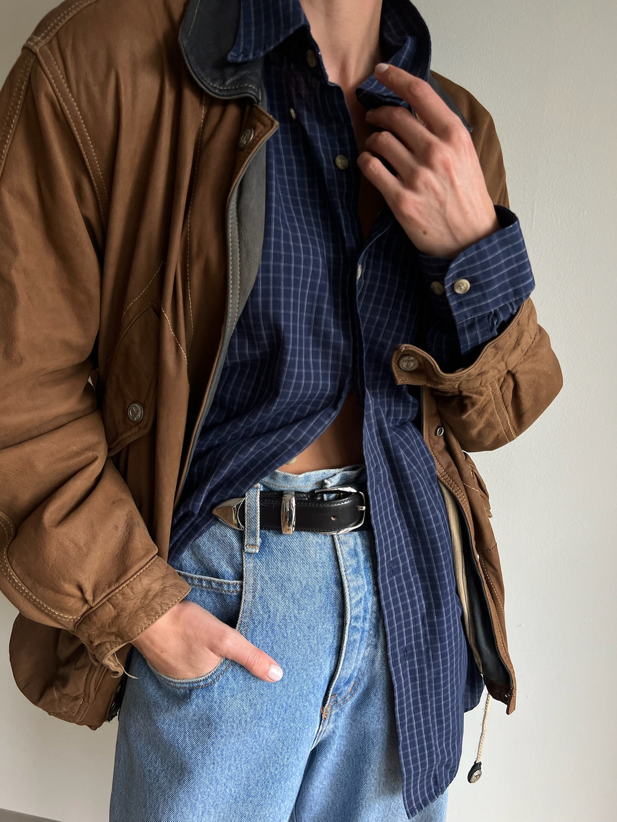 Favorite Vintage Two Tone Leather Bomber Jacket