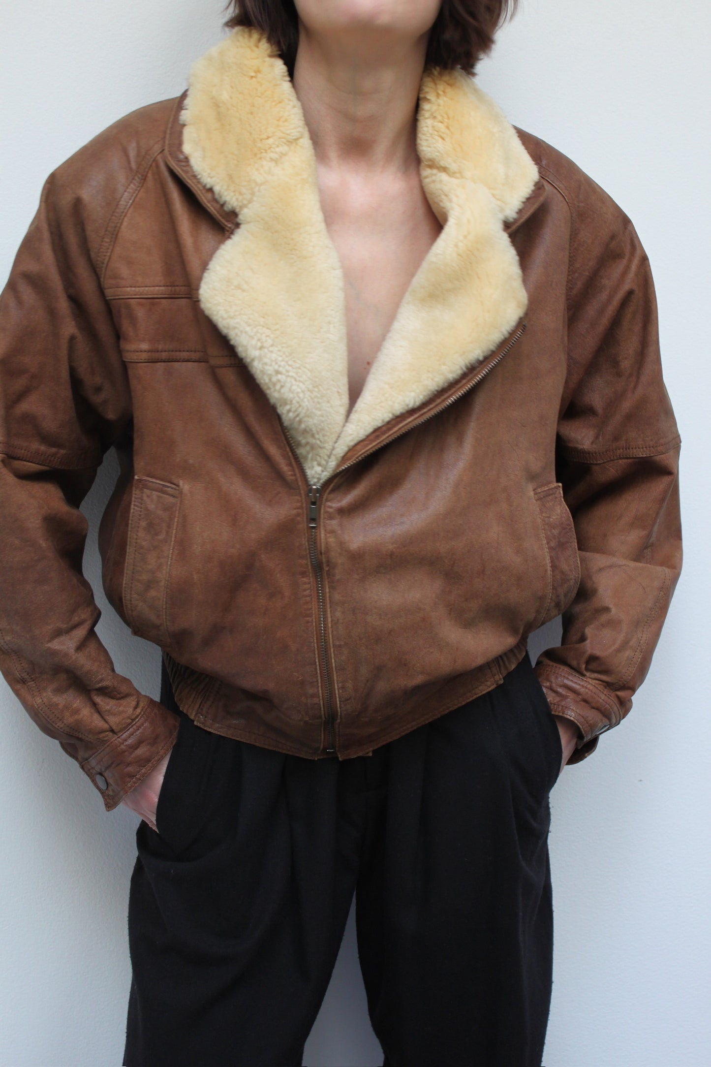 Beautiful Vintage Leather & Mouton Bomber