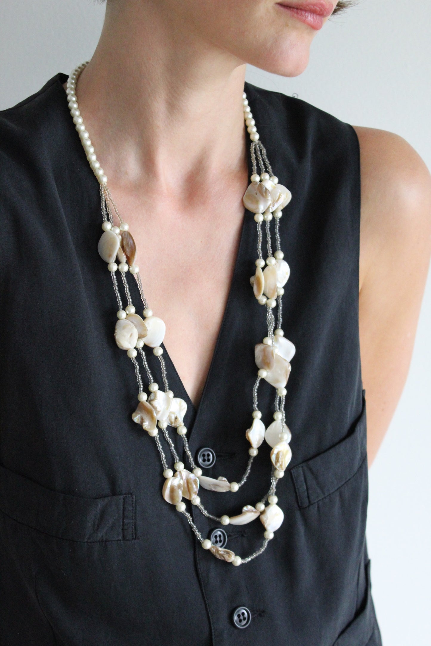 Vintage Tiered Bead & Mother of Pearl Necklace