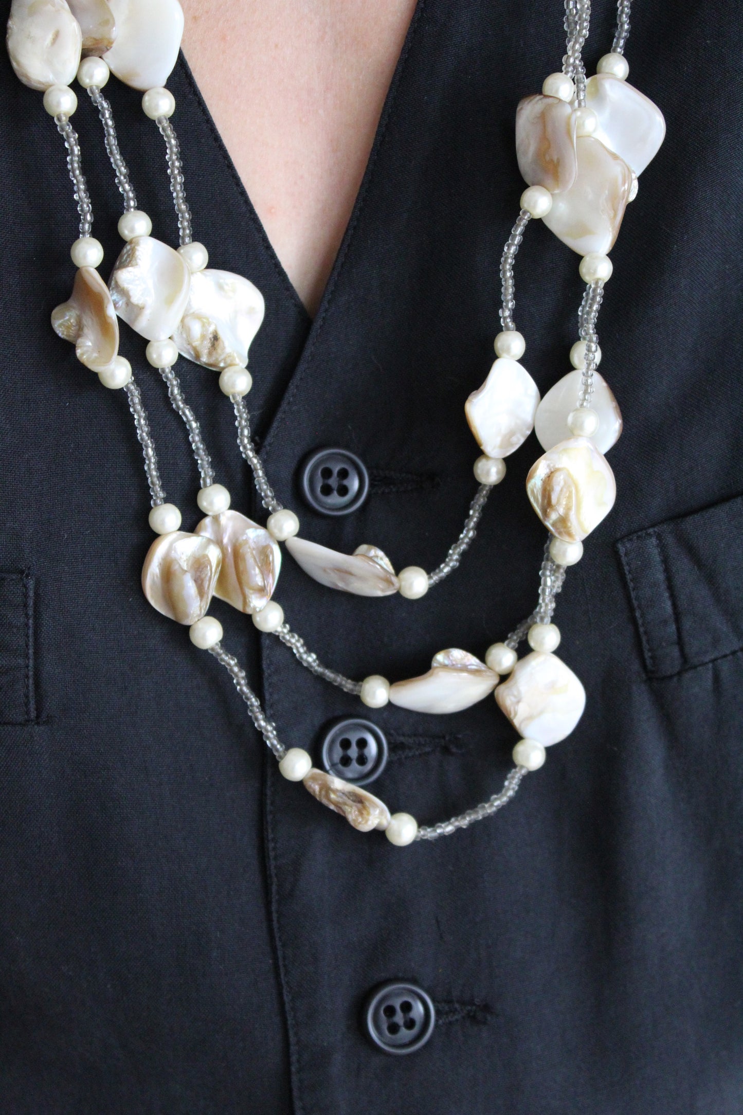 Vintage Tiered Bead & Mother of Pearl Necklace