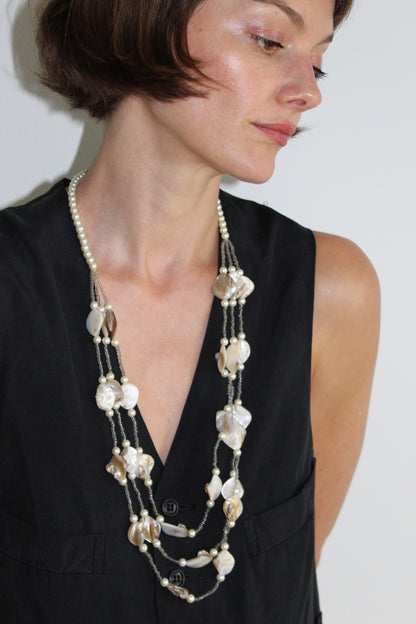 Vintage Tiered Bead & Mother of Pearl Necklace