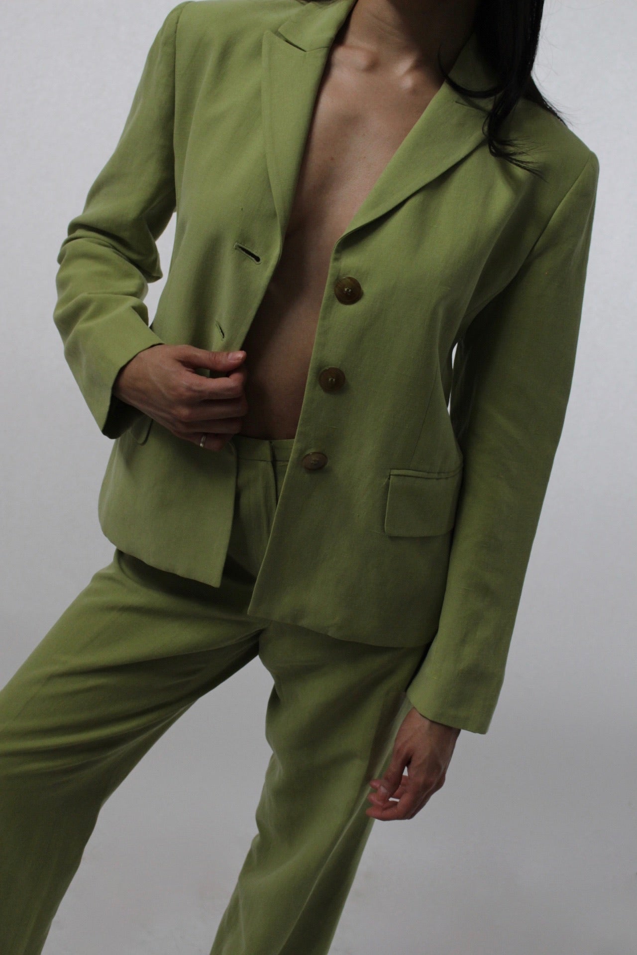 90s Avocado Silk Pant Suit