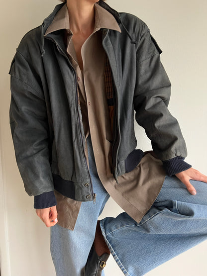 Vintage Ultra Faded Midnight Leather Bomber Jacket