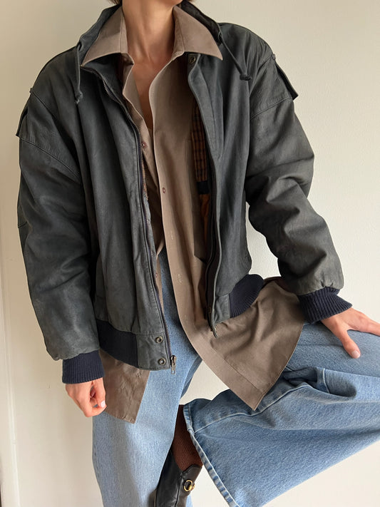 Vintage Ultra Faded Midnight Leather Bomber Jacket