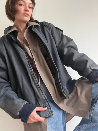 Vintage Ultra Faded Midnight Leather Bomber Jacket