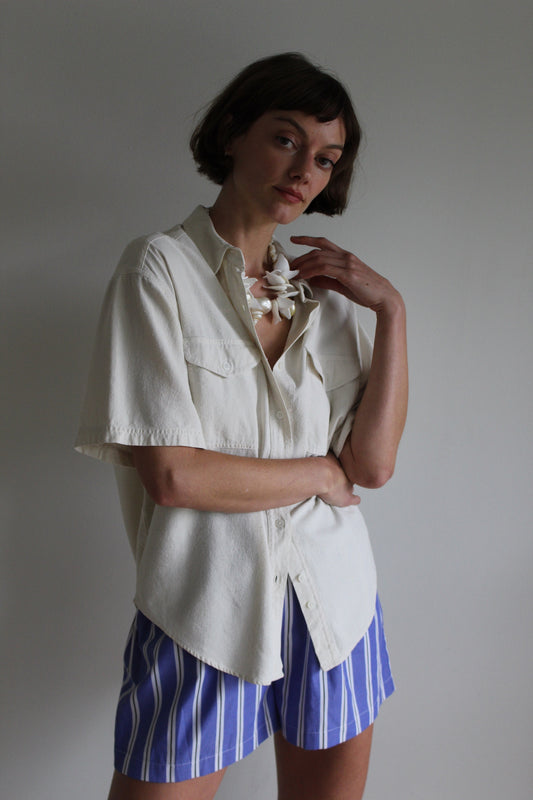 Classic Pearl Raw Silk Button Up