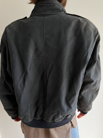 Vintage Ultra Faded Midnight Leather Bomber Jacket