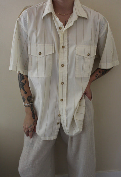 Vintage Pale Lemon Striped Short Sleeve Shirt