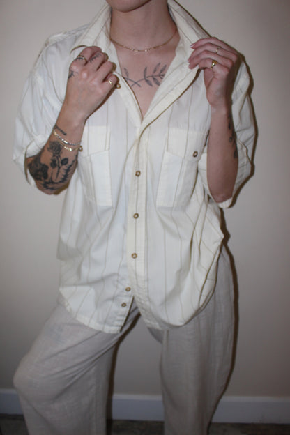 Vintage Pale Lemon Striped Short Sleeve Shirt