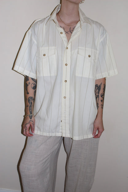 Vintage Pale Lemon Striped Short Sleeve Shirt