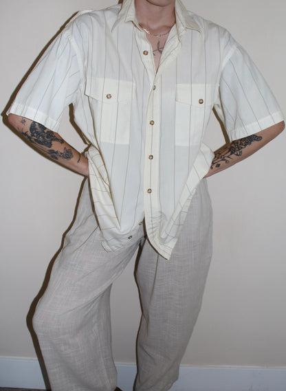 Vintage Pale Lemon Striped Short Sleeve Shirt