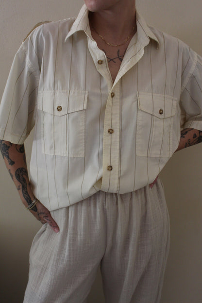 Vintage Pale Lemon Striped Short Sleeve Shirt