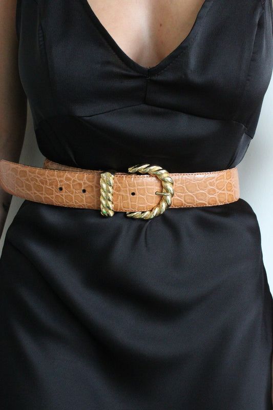 Vintage Almond Embossed Leather Belt