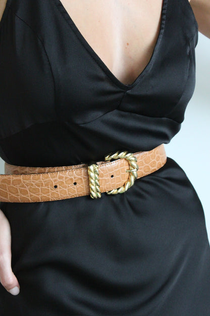 Vintage Almond Embossed Leather Belt