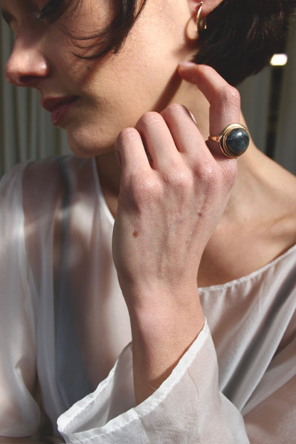 Statement Vintage 14K Smoky Quartz Cabochon Ring