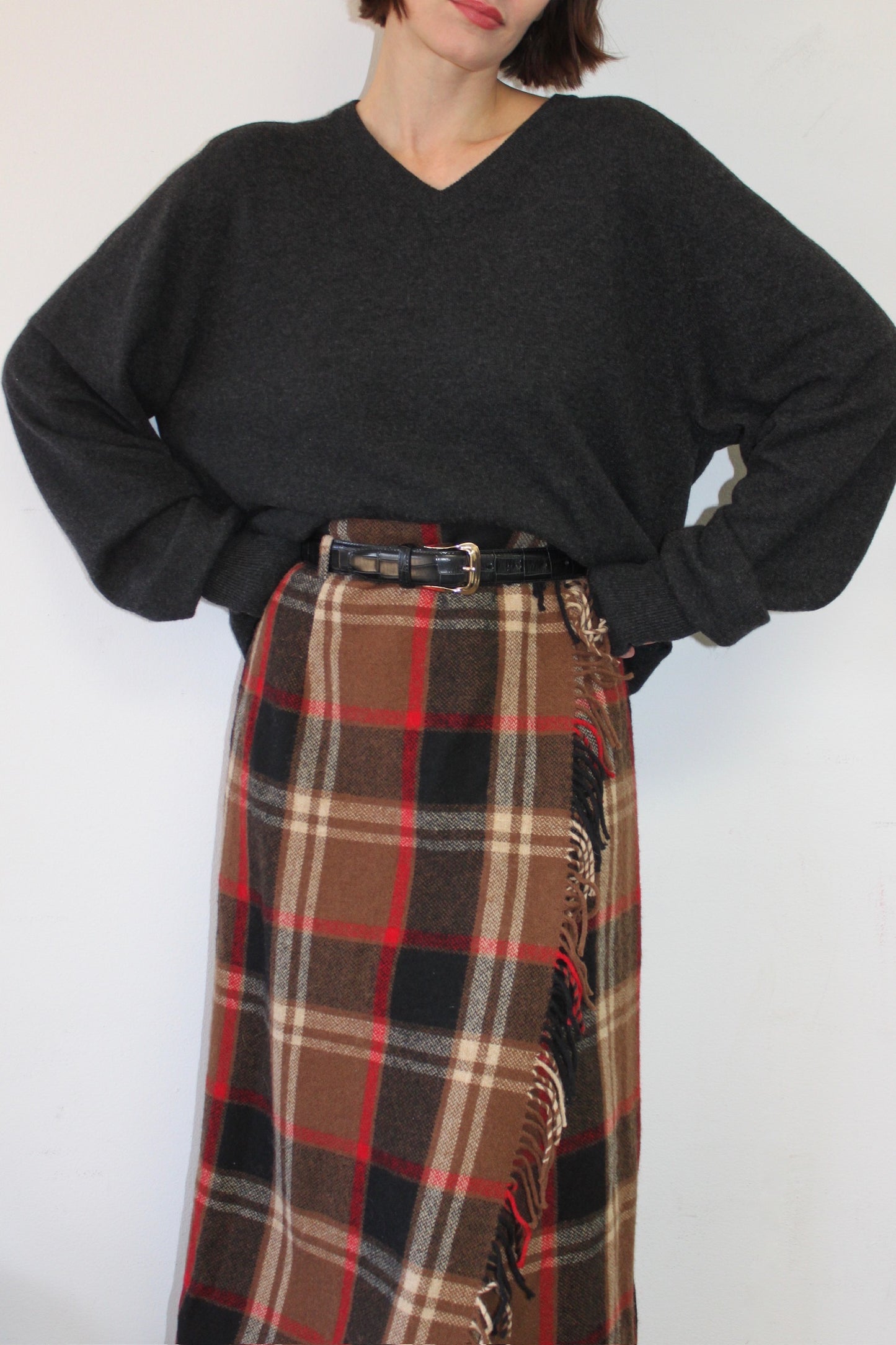 Favorite Vintage Long Wool Plaid Skirt