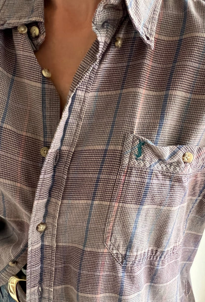 Vintage YSL Embroidered Logo Plaid Button Down