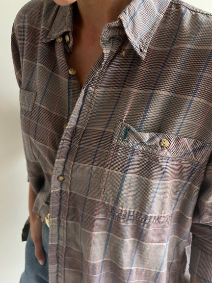 Vintage YSL Embroidered Logo Plaid Button Down