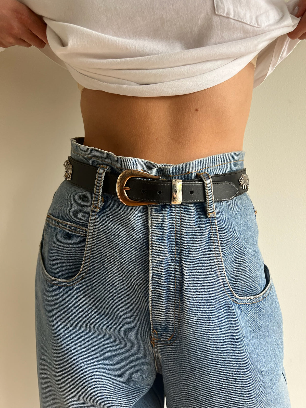 Vintage Animal Charm Smooth Leather Belt
