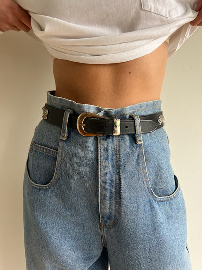 Vintage Animal Charm Smooth Leather Belt