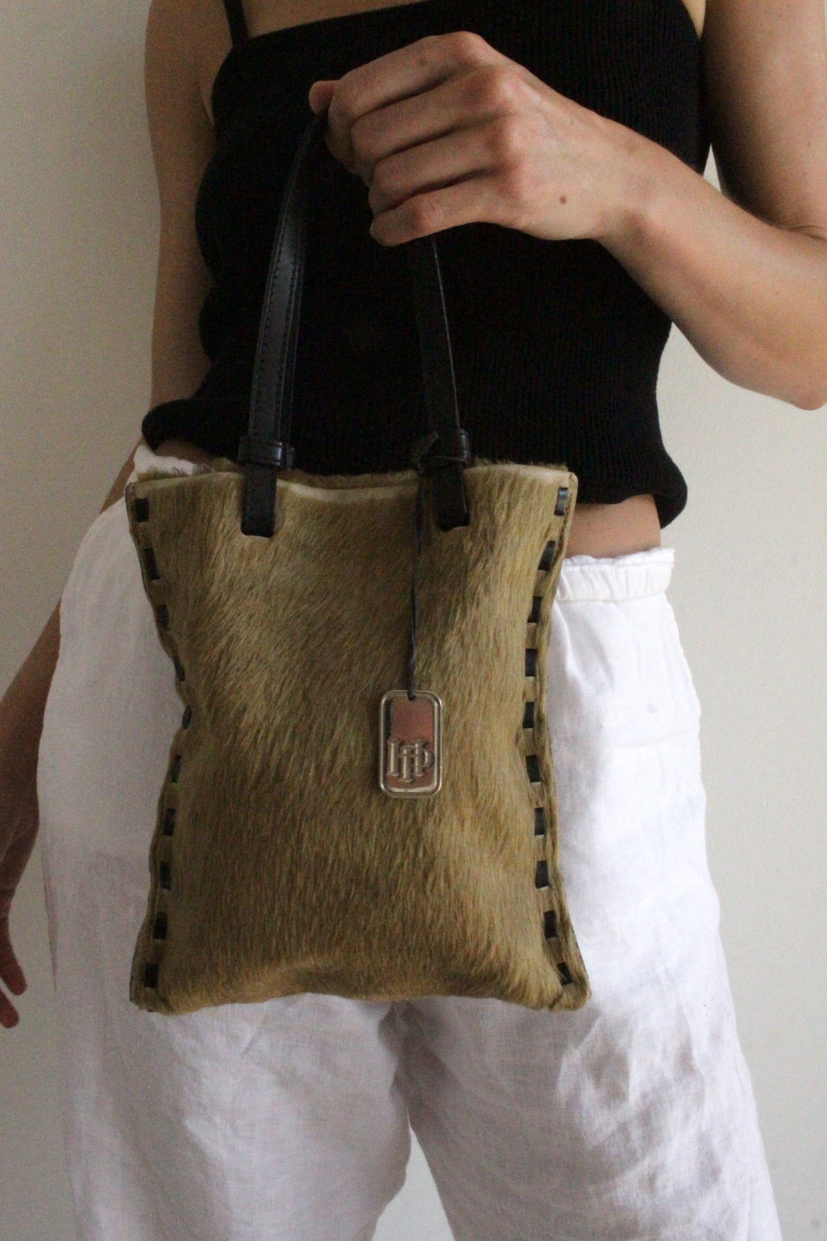 Vintage Camel Toned Pony Hair Petite Tote