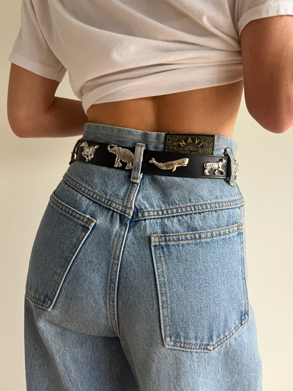 Vintage Animal Charm Smooth Leather Belt