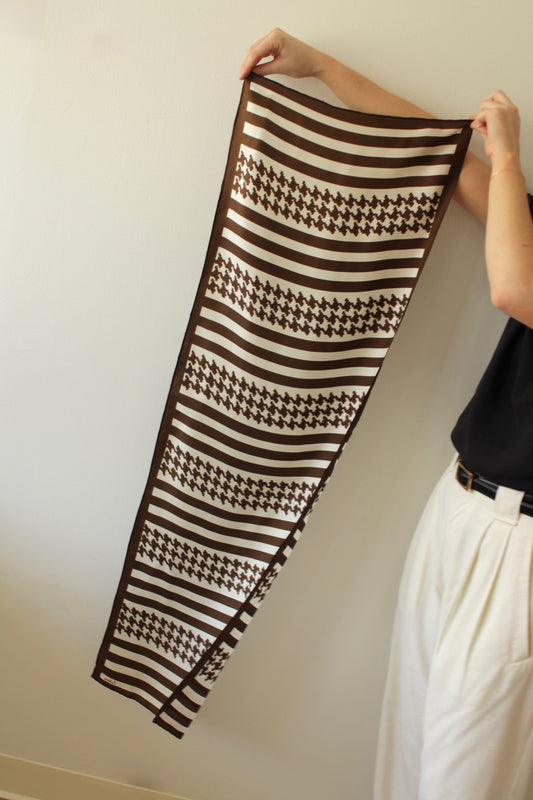 Vintage Cocoa Striped Silk Scarf