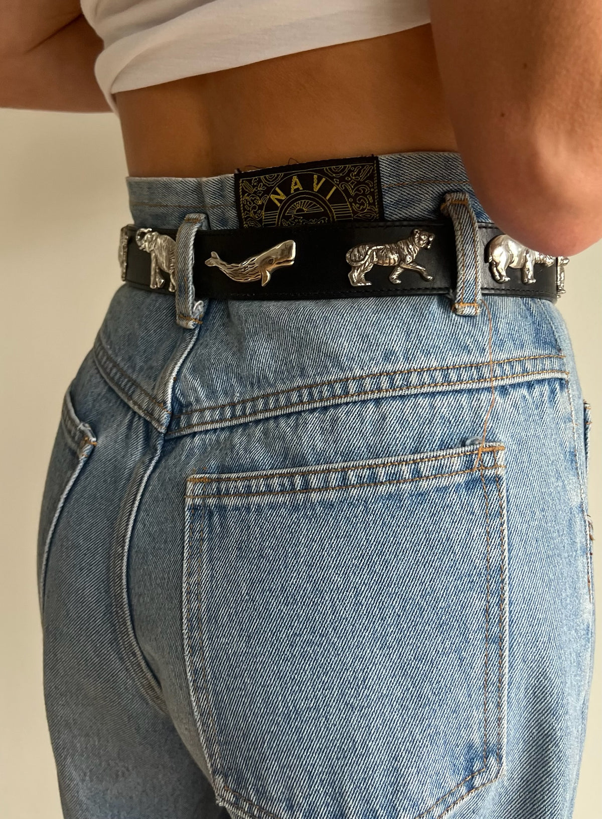 Vintage Animal Charm Smooth Leather Belt