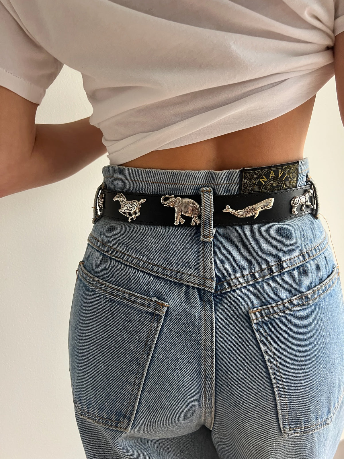Vintage Animal Charm Smooth Leather Belt
