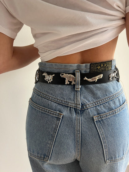 Vintage Animal Charm Smooth Leather Belt