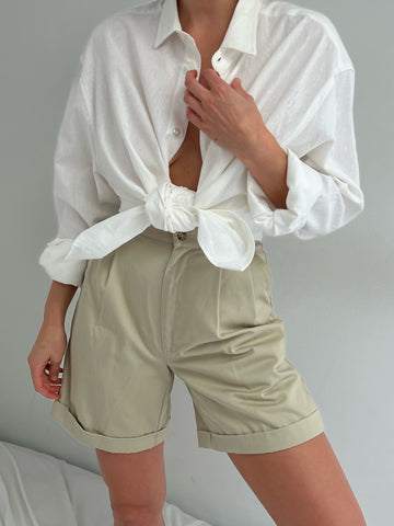 Vintage Petite Khaki Pleated Trouser Shorts