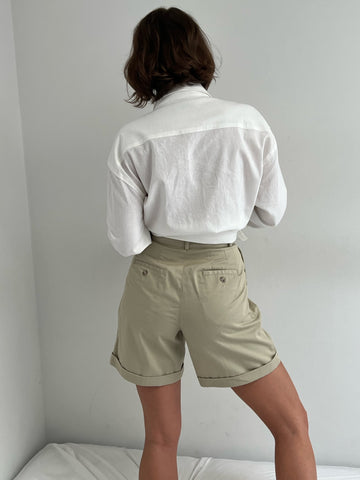 Vintage Petite Khaki Pleated Trouser Shorts